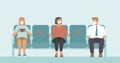 Social distance in public place. Seating regulations in airport area.ÃÂ people wearing mask to prevent infection from Royalty Free Stock Photo